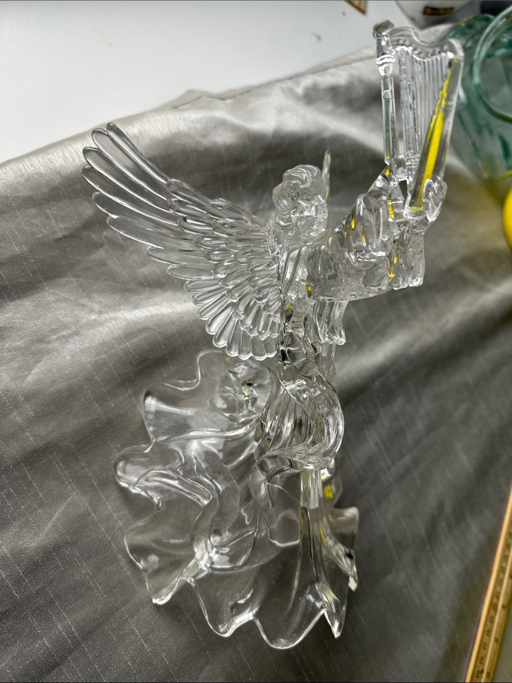Angel Christmas Tree Topper-Angel Figure Holding A Harp-1990s Vintage